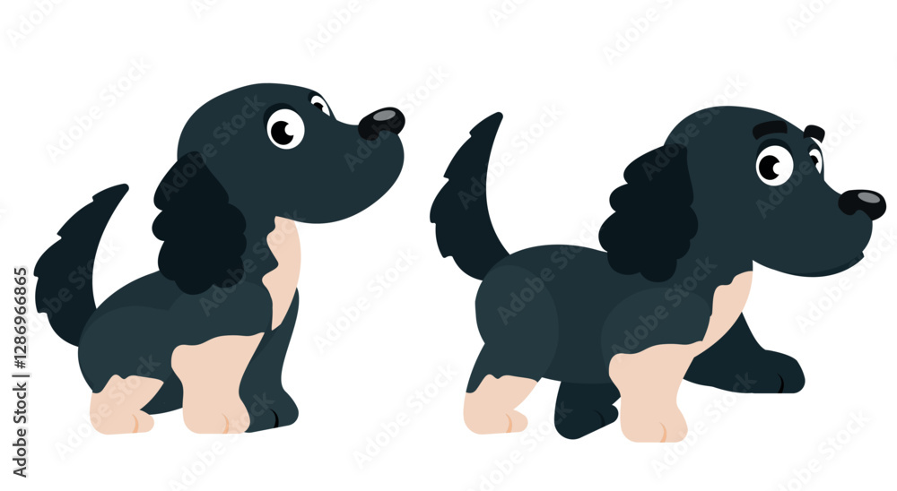 Naklejka premium A spaniel in two poses. Cute dog sitting and walking