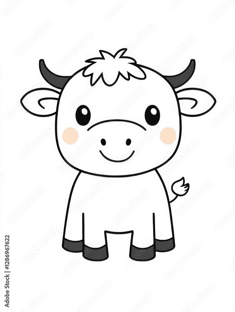 A delightful cartoon cow character with a cheerful expression, embodying innocence and joy, perfect for children's illustrations or playful themes.