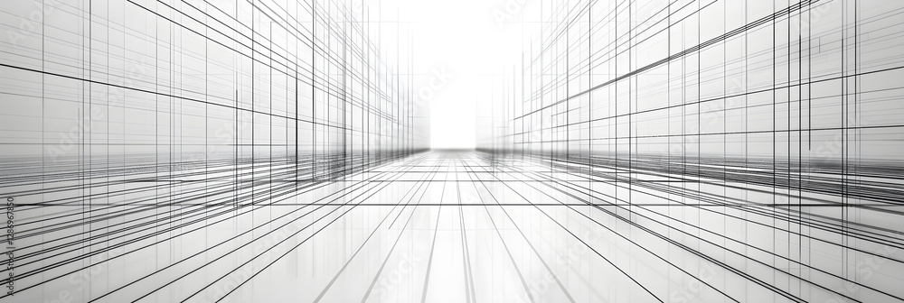 Geometric Precision Through Ruled Lines: Embracing Minimalism in Structural Form and Spatial Symmetry on a Blank Canvas