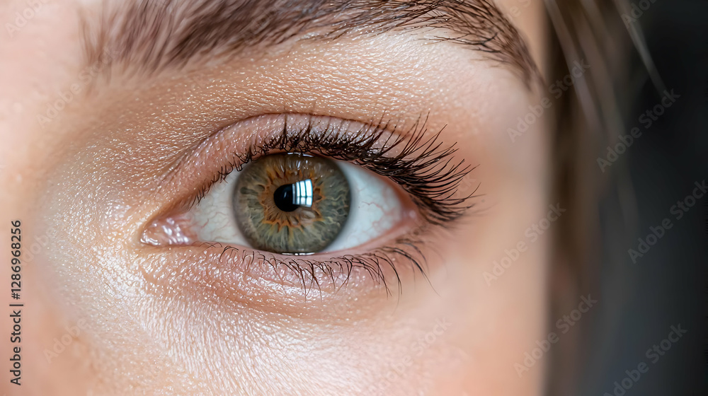 Obraz premium Close-up of a woman's eye, beauty shot, dark background, for cosmetic ads