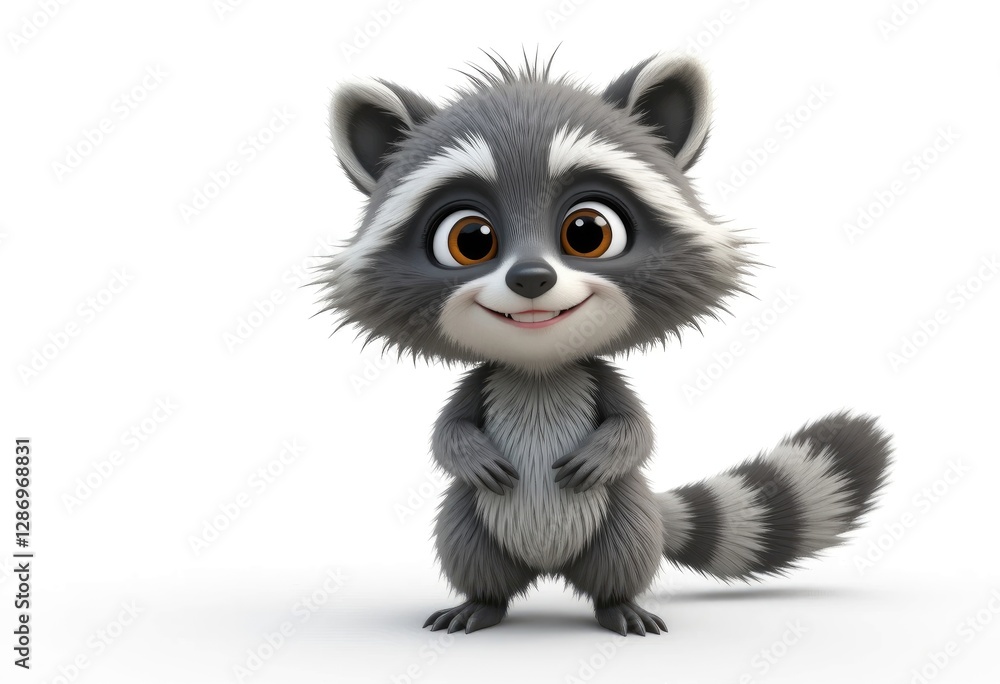 Fototapeta premium Cute Cartoon Raccoon Smiling Standing on a White Background Illustration