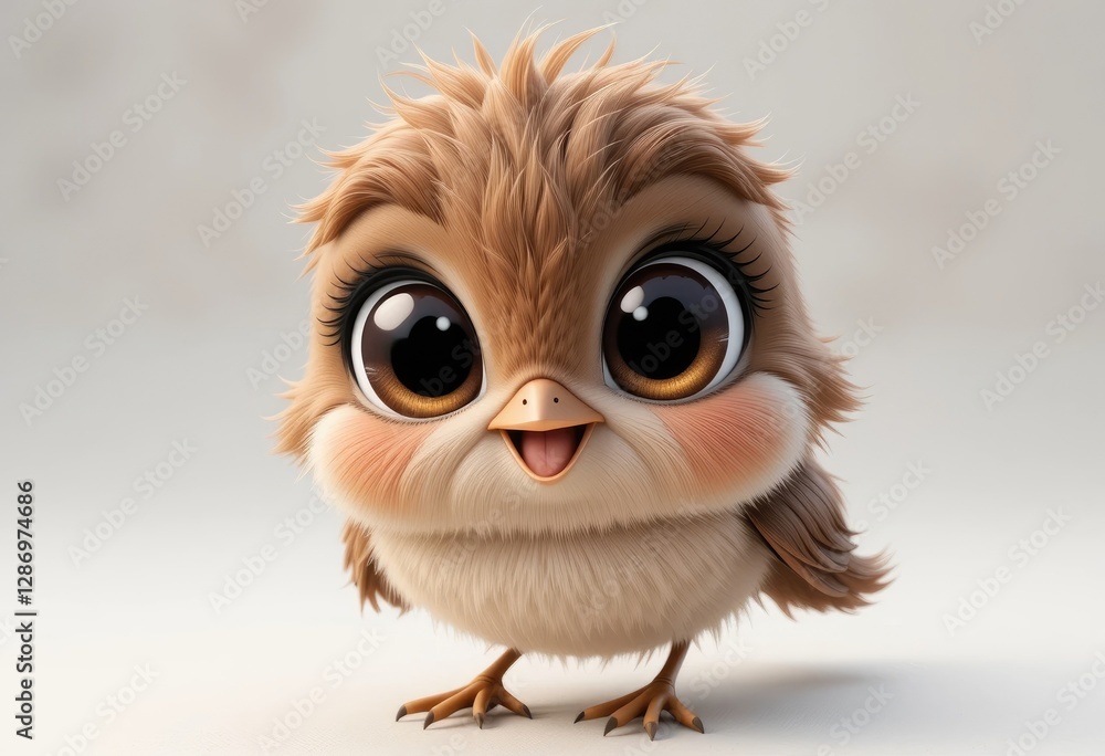 Obraz premium Cute Cartoon Bird with Big Eyes Illustration for Children's Designs
