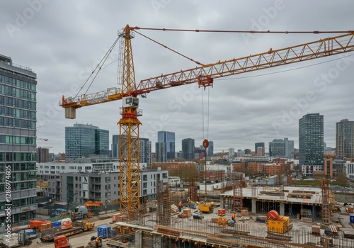 A construction crane dominating the skyline, showcasing the evolution of modern architecture.
