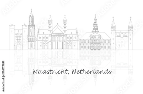 Outline Skyline Panorama of city of Maastricht, Netherlands  - vector illustration