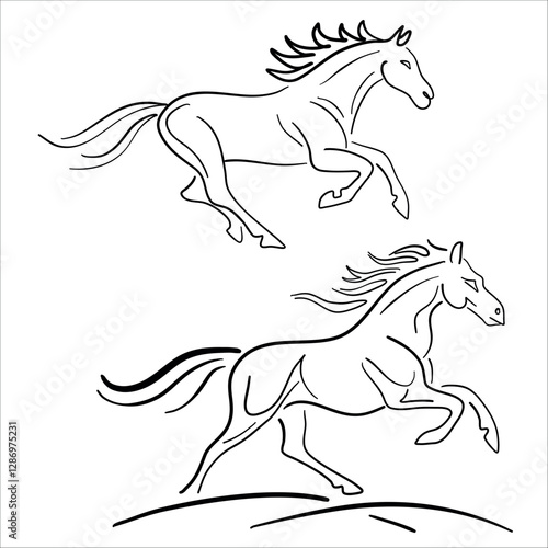 Simple clean lineart: horse concept logo set