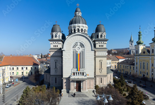 Canvas Print Landscape with the Orthodox cathedral in Targu Mures city - Romania