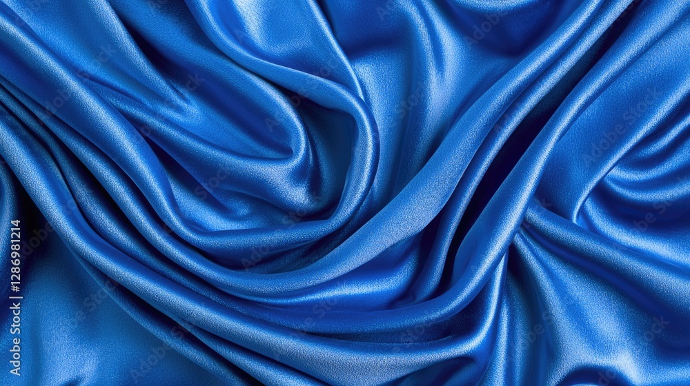 Fototapeta premium Blue silk fabric drapes, elegant folds, studio shot, background texture, design element