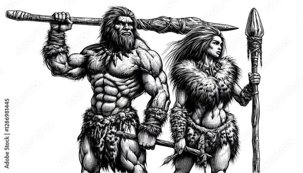 Fototapeta premium Ancient Hunters Ready for Survival – AI Generated Transparent PNG