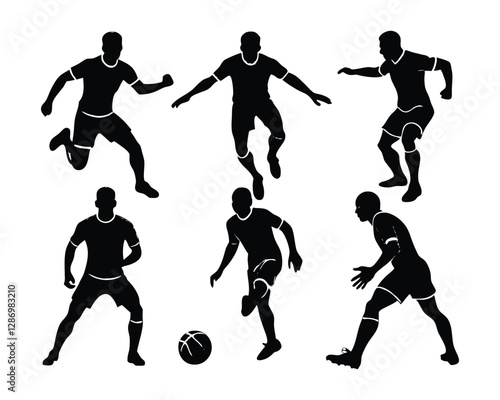 Silhouettes of football players in various poses
