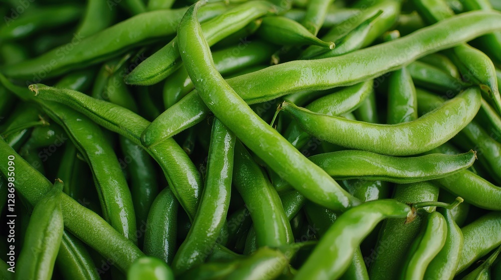 Fresh green beans piled together, showcasing their vibrant color and smooth texture, ideal for cooking or garnishing dishes. Fresh green beans piled together, showcasing their vibrant color and smooth texture, ideal for cooking or garnishing dishes.