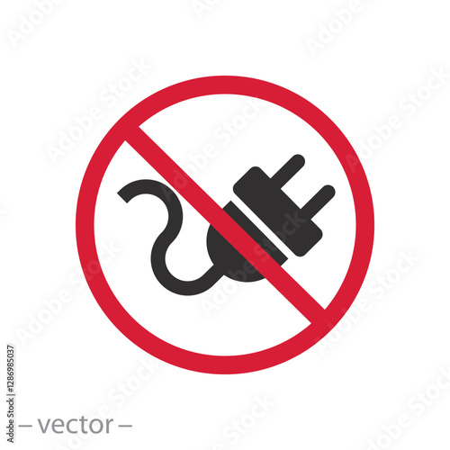 do not plug connect, cable unplug icon, no electricity, flat vector illustration