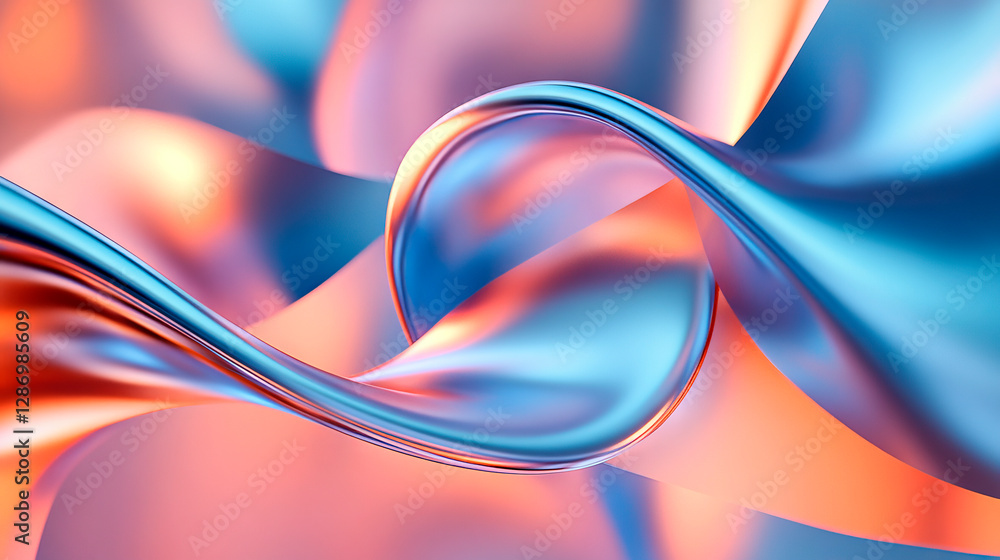 Naklejka premium Glossy Metallic Ribbons Twisting in a Minimalistic Space