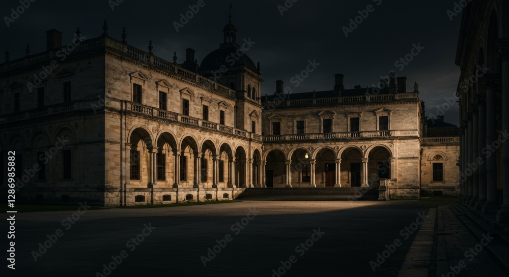 Fototapeta premium Magnificent historic palace with dramatic light play and architectural grandeur