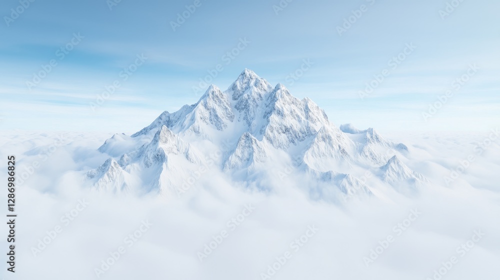 Snow-capped Mountain Above Clouds. Aerial View. Stock Photo Snow-capped Mountain Above Clouds. Aerial View. Stock Photo