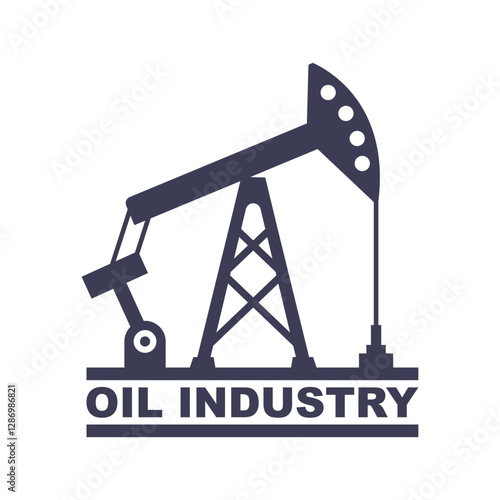Black oil rig icon pumping oil. Flat illustration