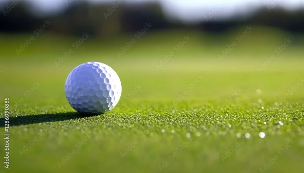 Golf Ball Resting on Green Course Grass with Blurred Background Golf Ball Resting on Green Course Grass with Blurred Background