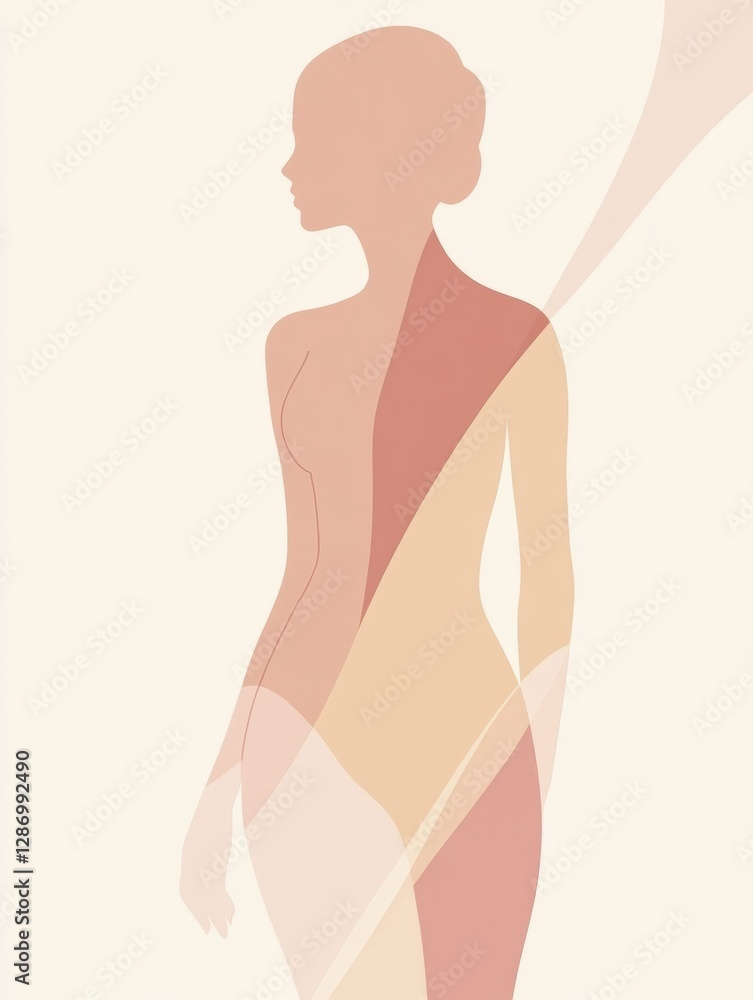 Fototapeta premium Slim female silhouette with highlighted waistline in a minimalist design showcasing elegance and simplicity. Generative AI