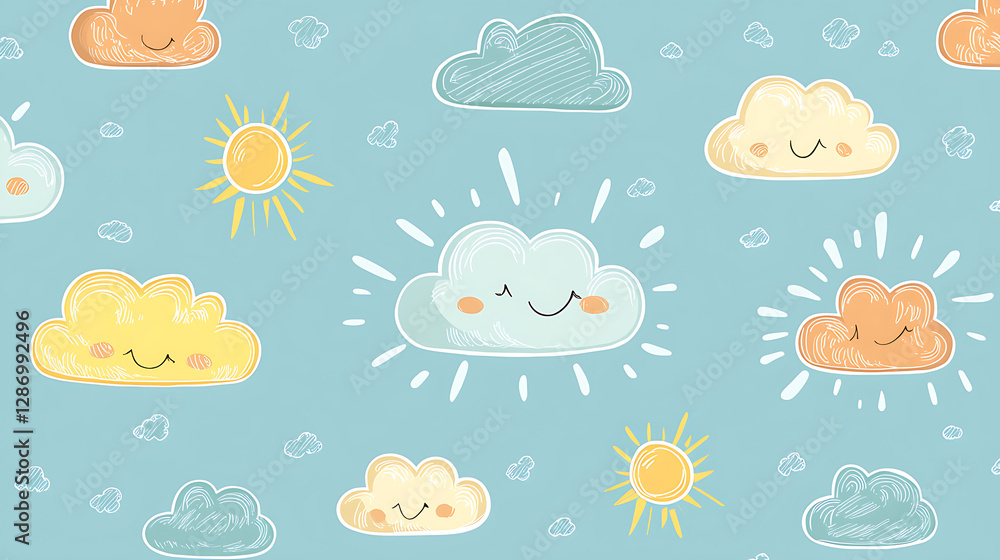A blue background with clouds and a sun. generated using AI A blue background with clouds and a sun. generated using AI