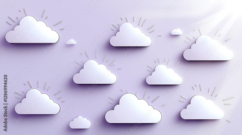 A series of paper clouds with sun rays shining through them. generated using AI A series of paper clouds with sun rays shining through them. generated using AI