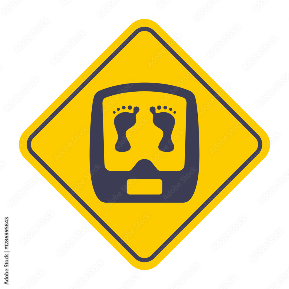 Grey bathroom scale icon isolated on yellow background. Weight measuring equipment. Flat illustration Grey bathroom scale icon isolated on yellow background. Weight measuring equipment. Flat illustration