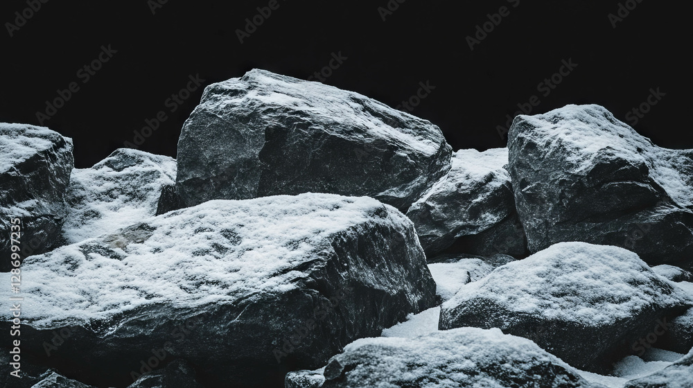 Winter wilderness scene with snow covered rocks and textures for natural background Winter wilderness scene with snow covered rocks and textures for natural background