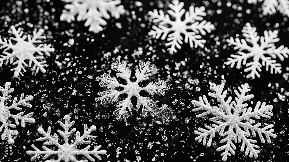 Intricate macro view of snowflakes on textured background for winter design Intricate macro view of snowflakes on textured background for winter design