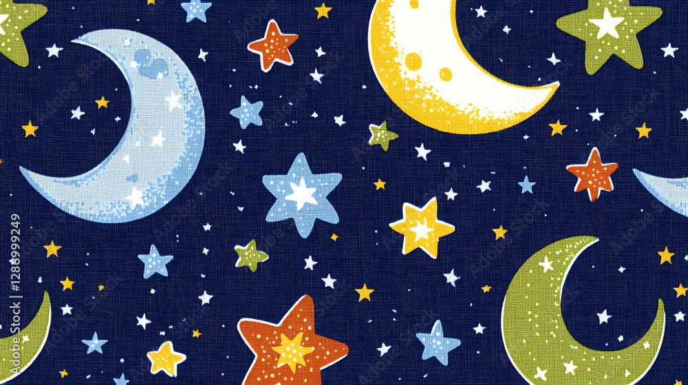 Naklejka premium A blue and white fabric with stars and crescent moons. generated using AI