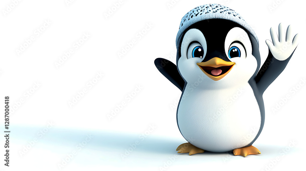 Obraz premium A penguin with a hat and a smile is waving. generated using AI