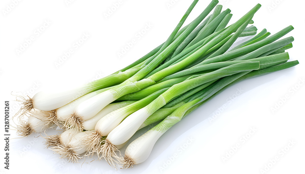 Lots of fresh green onions isolated on white Lots of fresh green onions isolated on white