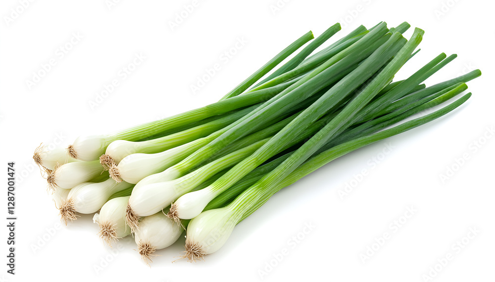 Lots of fresh green onions isolated on white Lots of fresh green onions isolated on white