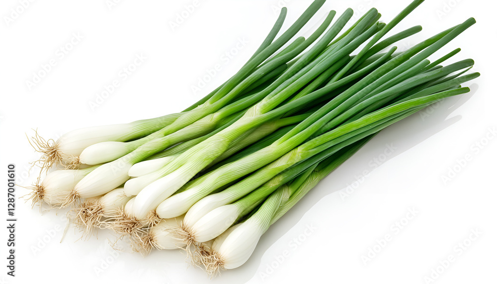 Lots of fresh green onions isolated on white Lots of fresh green onions isolated on white