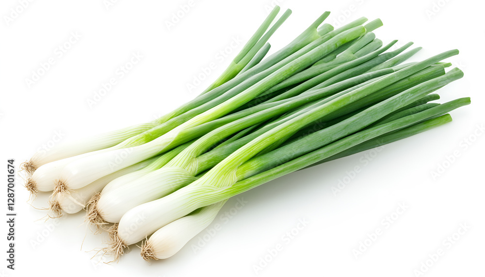 Lots of fresh green onions isolated on white Lots of fresh green onions isolated on white