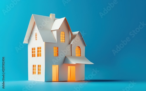 Wallpaper Mural Origami house with paper windows and doors, structured and precise, on sky blue background Torontodigital.ca