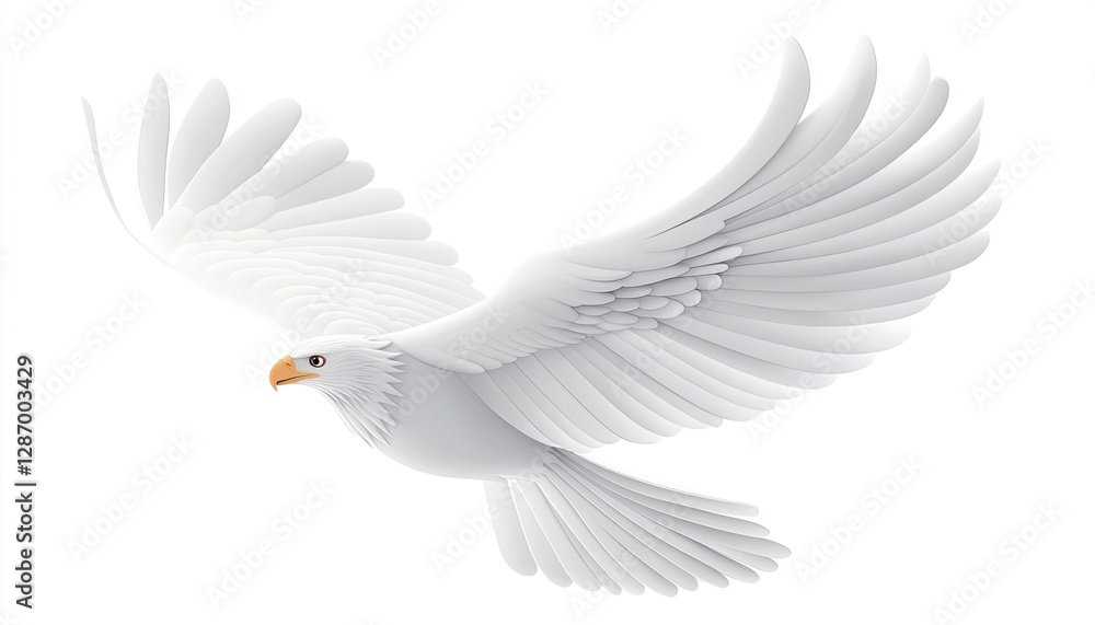 Obraz premium Majestic Bald Eagle Flying with Graceful Wings on White Background