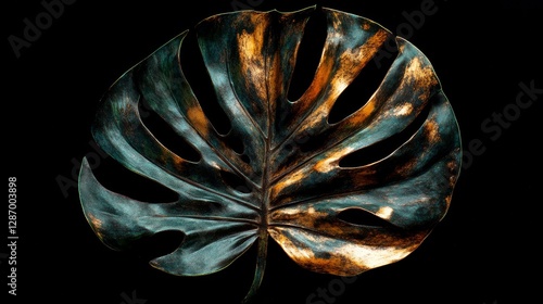 Tropical monstera leaf with burnt edges