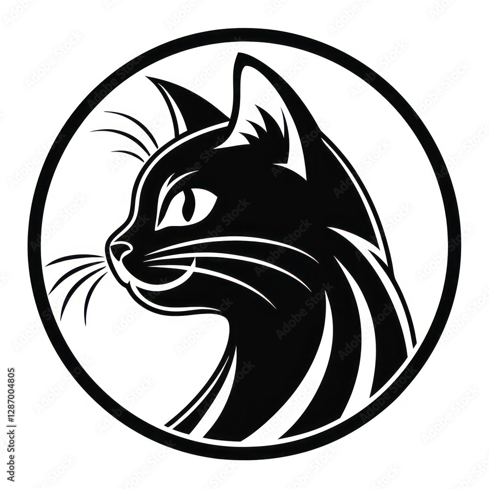 an illustration of a black cat profile inside a circle an illustration of a black cat profile inside a circle