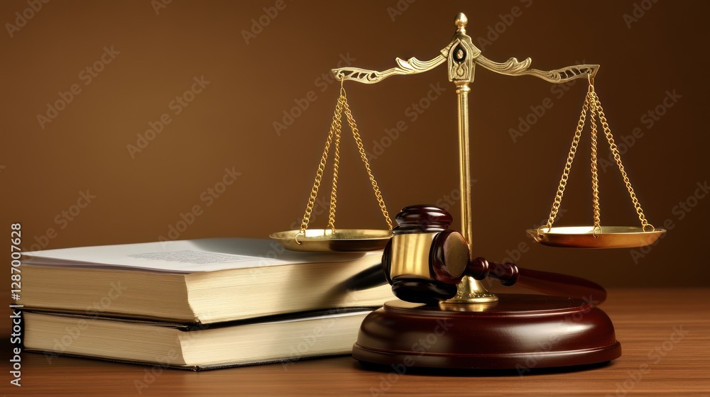 Law and Justice Concept Gavel and Scale with Books on Table Law and Justice Concept Gavel and Scale with Books on Table