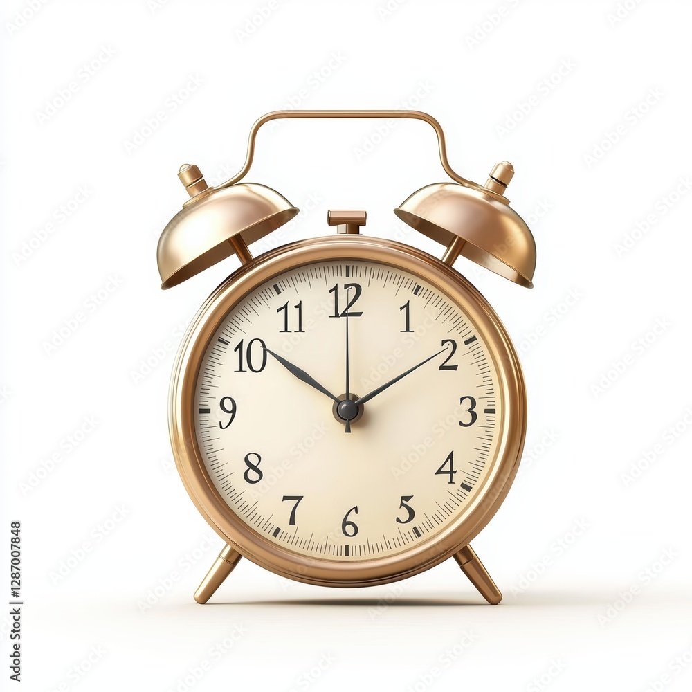 Classic alarm clock with bells on top isolated on white background Classic alarm clock with bells on top isolated on white background