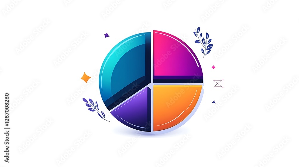 Vibrant 3D Render of a Four-Part Pie Chart with Floral Accents AI Generated Vibrant 3D Render of a Four-Part Pie Chart with Floral Accents AI Generated