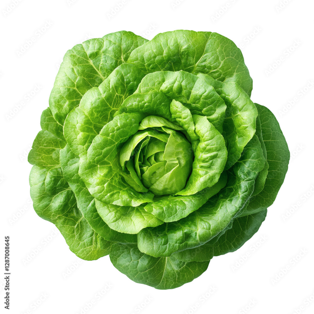 Fototapeta premium A Fresh Lettuce Head with Bright Green Leaves Isolated on Transparent Background