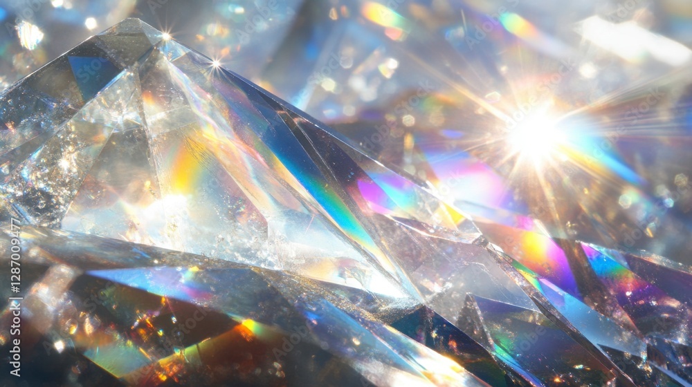 Sparkling Diamond Prism with Light Refraction and Rainbow Reflections Sparkling Diamond Prism with Light Refraction and Rainbow Reflections