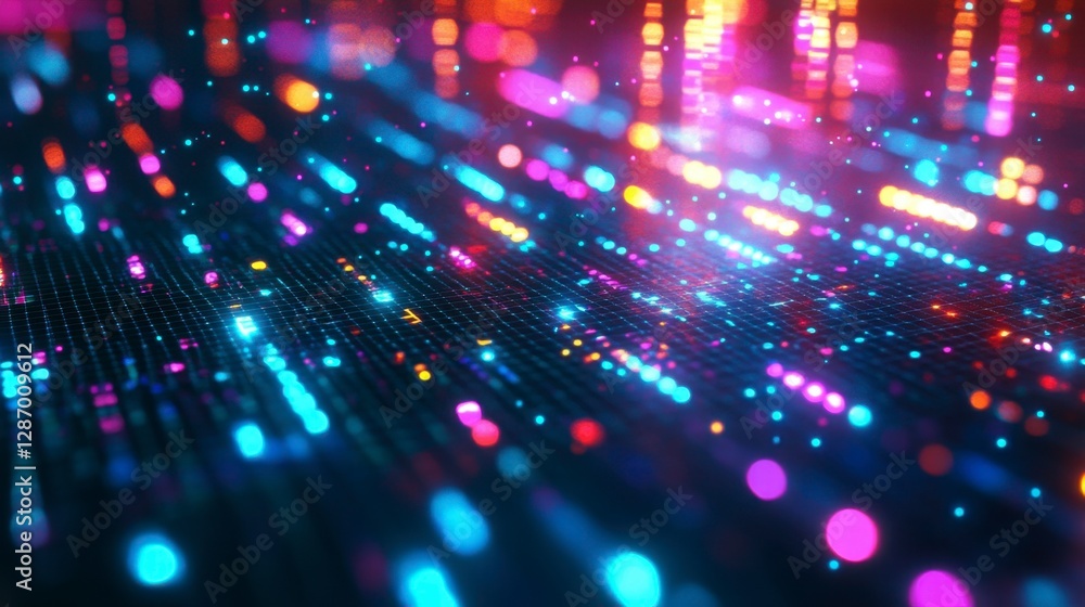Abstract Data Stream Background with Colorful Particle Lights Abstract Data Stream Background with Colorful Particle Lights