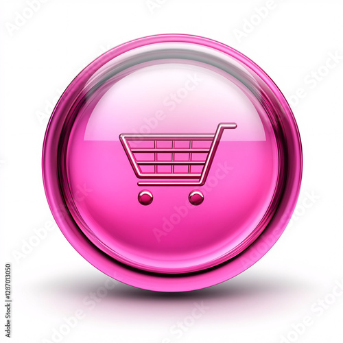 Glossy 3D shopping cart icon, buy button for e-commerce, digital marketplace, online shopping, web store interface, purchase symbol, modern retail design photo