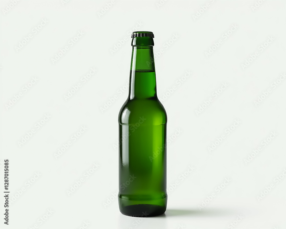 Glass bottle filled with refreshing green drink in simple setting Glass bottle filled with refreshing green drink in simple setting