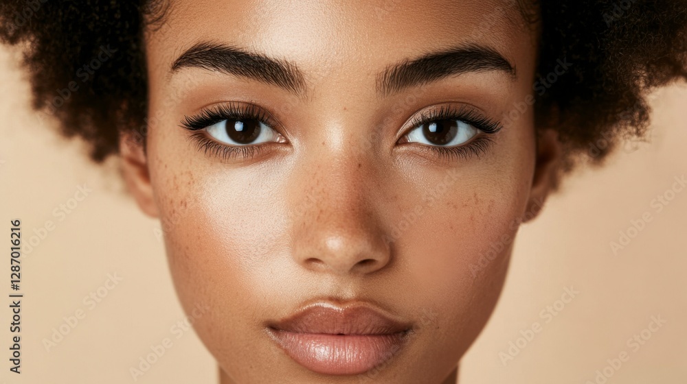 Serene African Woman with Freckles: Natural Beauty and Skin. Serene African Woman with Freckles: Natural Beauty and Skin.