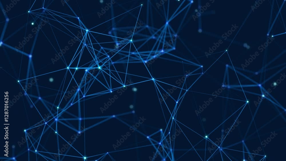 Data technology and scientific illustration. Abstract motion background of connected dots and lines. 3d rendering. Seamless loop. 4K