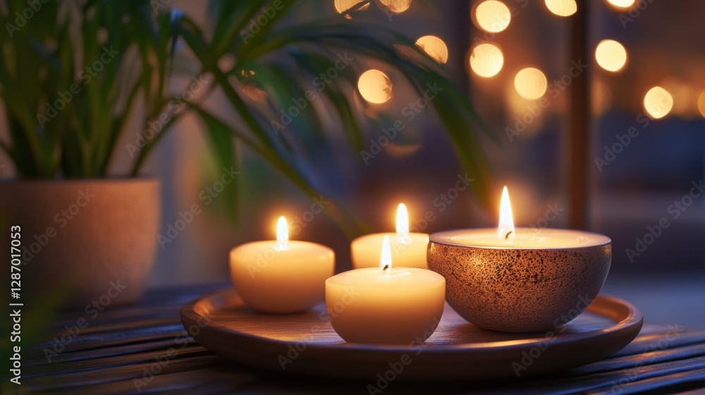 Warm Candlelight Glow with Cozy Atmosphere, Candles in a Tranquil Scene Warm Candlelight Glow with Cozy Atmosphere, Candles in a Tranquil Scene