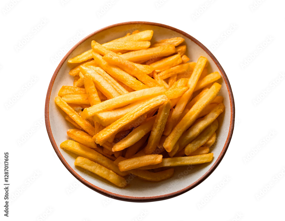 Tasty crispy French fries served on a plate, isolated on transparent background (PNG)
Tasty crispy French fries served on a plate, isolated on transparent background (PNG)