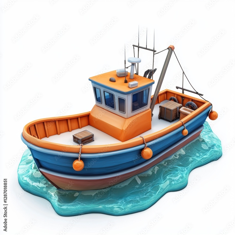 Obraz premium Fishing boat on the sea isolated on white background