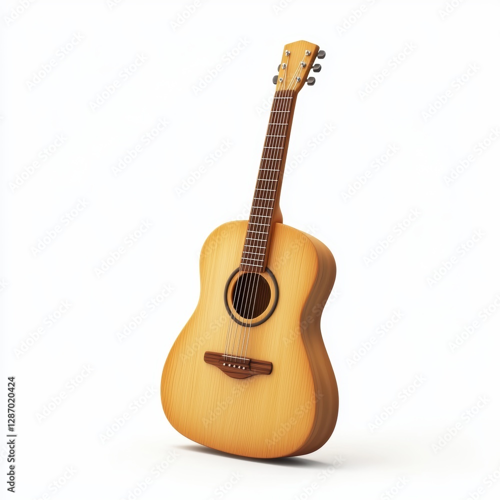 Fototapeta premium Guitar with wooden texture isolated on white background